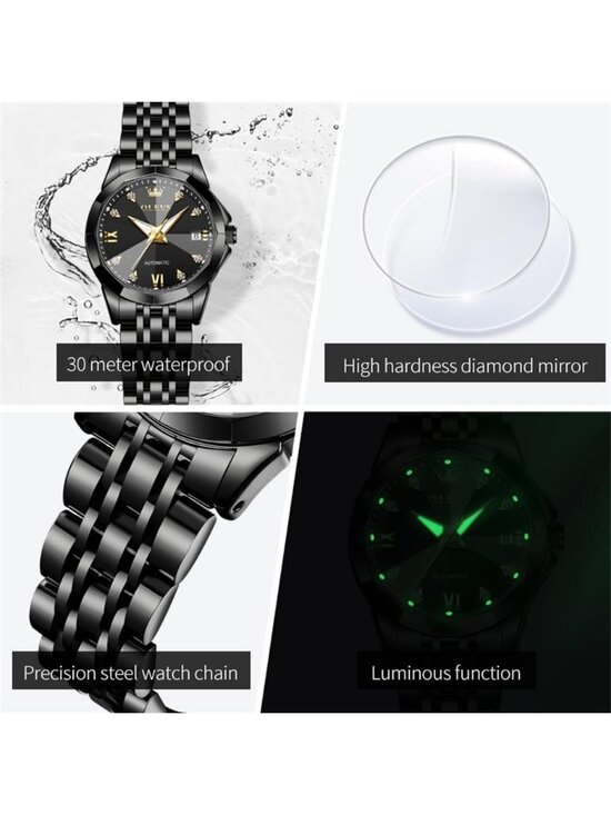 Women\'s Black Mechanical Automatic Luxury Ceramic Strap Self Winding Wristwatch main image 5